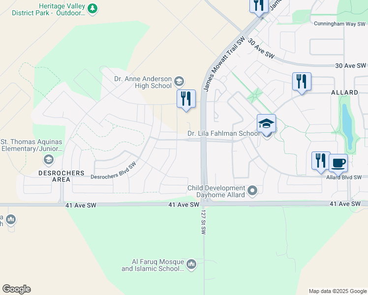 map of restaurants, bars, coffee shops, grocery stores, and more near 811 Daniels Way Southwest in Edmonton
