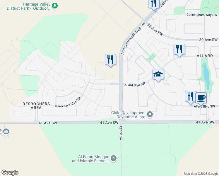 map of restaurants, bars, coffee shops, grocery stores, and more near 811 Daniels Way Southwest in Edmonton