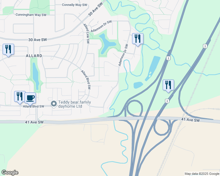 map of restaurants, bars, coffee shops, grocery stores, and more near 1315 Adamson Drive Southwest in Edmonton