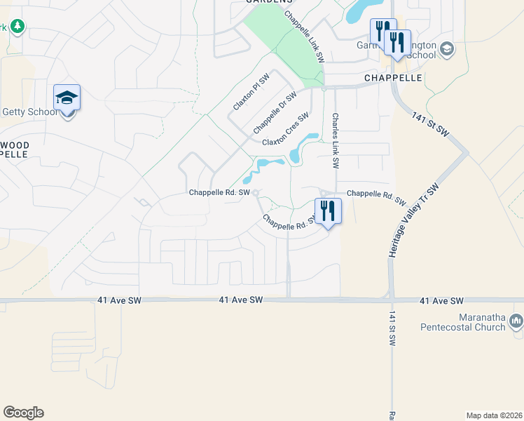 map of restaurants, bars, coffee shops, grocery stores, and more near 5247 Chappelle Road Southwest in Edmonton
