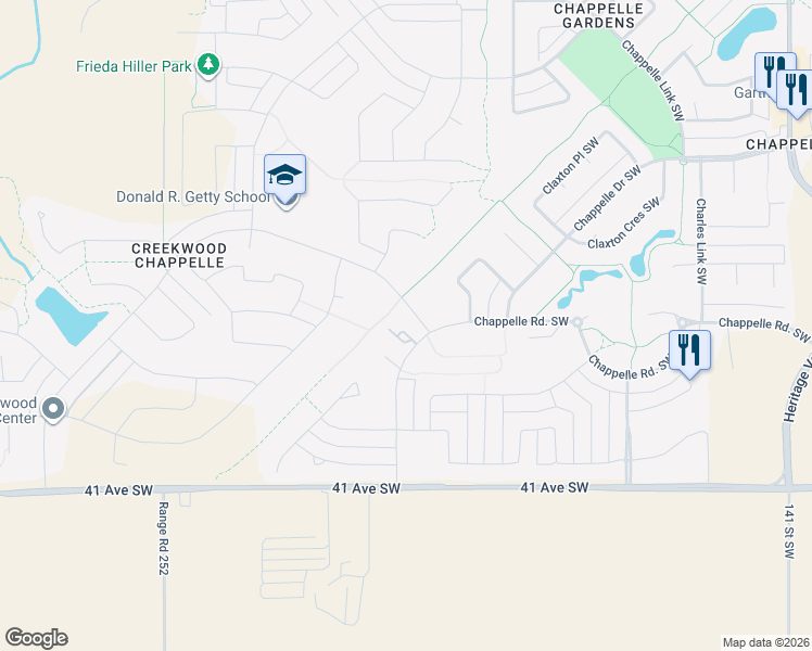 map of restaurants, bars, coffee shops, grocery stores, and more near 5370 Chappelle Road Southwest in Edmonton