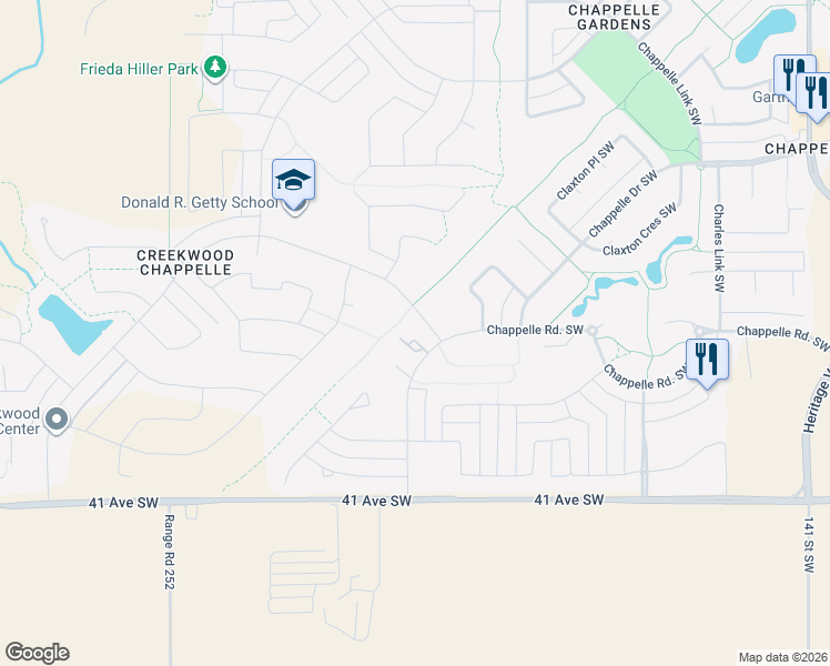 map of restaurants, bars, coffee shops, grocery stores, and more near 5370 Chappelle Road Southwest in Edmonton