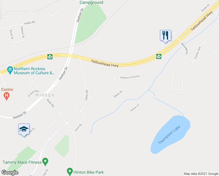 map of restaurants, bars, coffee shops, grocery stores, and more near 278 Eaton Drive in Hinton