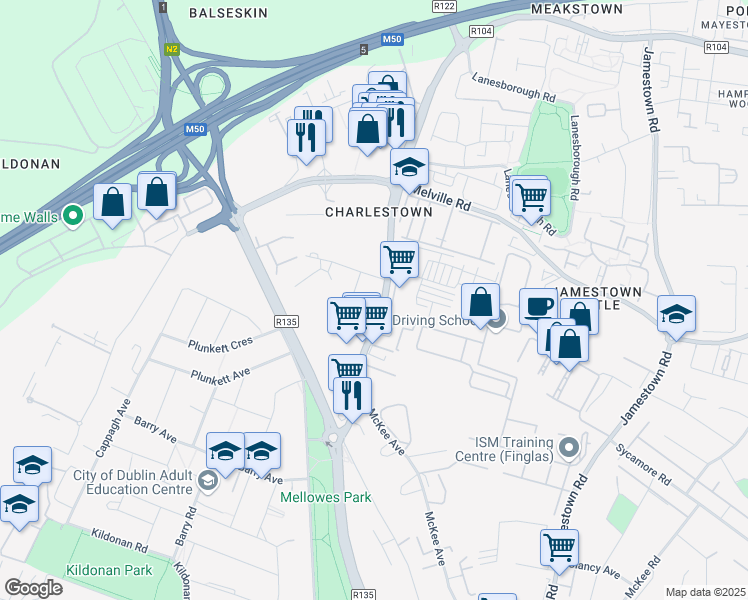 map of restaurants, bars, coffee shops, grocery stores, and more near in 