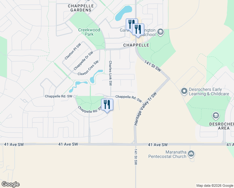map of restaurants, bars, coffee shops, grocery stores, and more near 5082 Chappelle Road Southwest in Edmonton