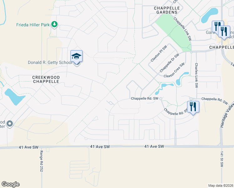 map of restaurants, bars, coffee shops, grocery stores, and more near 5370 Chappelle Road Southwest in Edmonton
