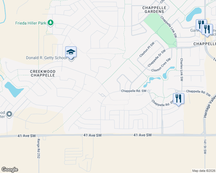 map of restaurants, bars, coffee shops, grocery stores, and more near 5370 Chappelle Road Southwest in Edmonton