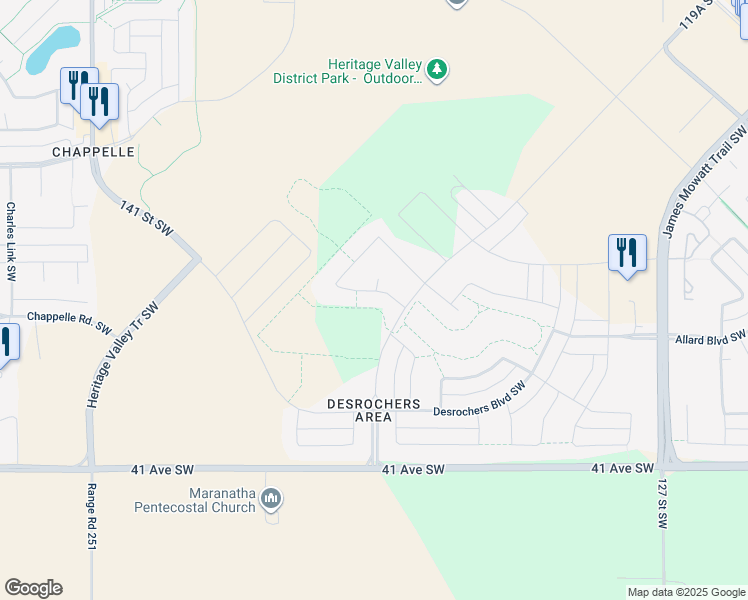 map of restaurants, bars, coffee shops, grocery stores, and more near 2730 Donaghey Crescent Southwest in Edmonton