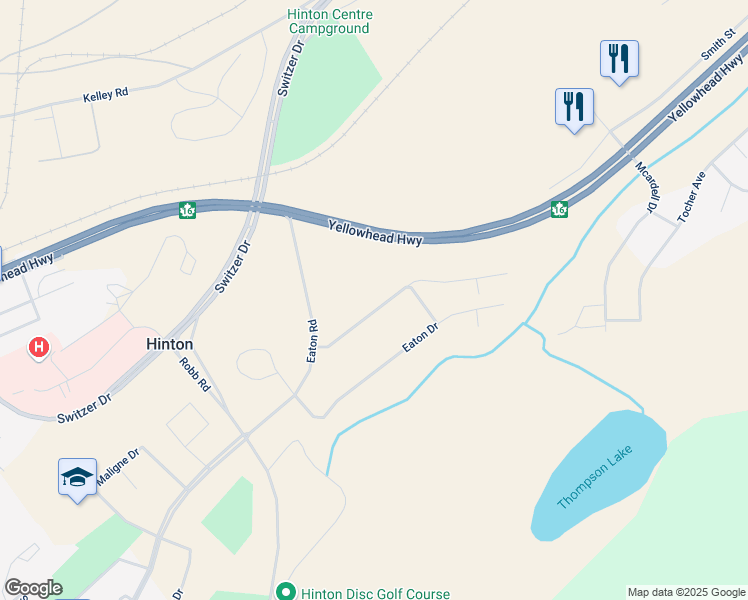 map of restaurants, bars, coffee shops, grocery stores, and more near 278 Eaton Drive in Hinton