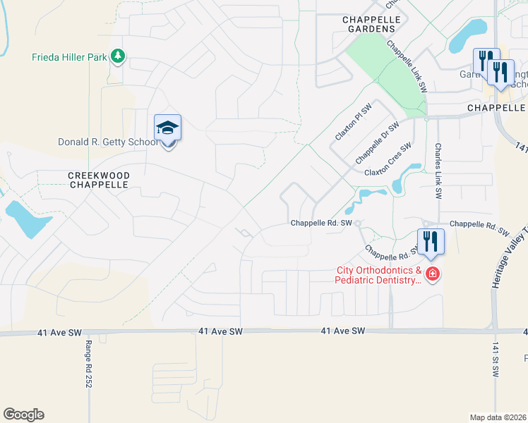 map of restaurants, bars, coffee shops, grocery stores, and more near 5370 Chappelle Road Southwest in Edmonton