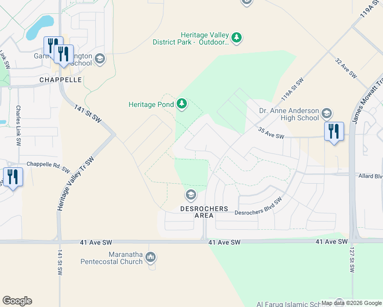map of restaurants, bars, coffee shops, grocery stores, and more near 2714 Donaghey Crescent Southwest in Edmonton