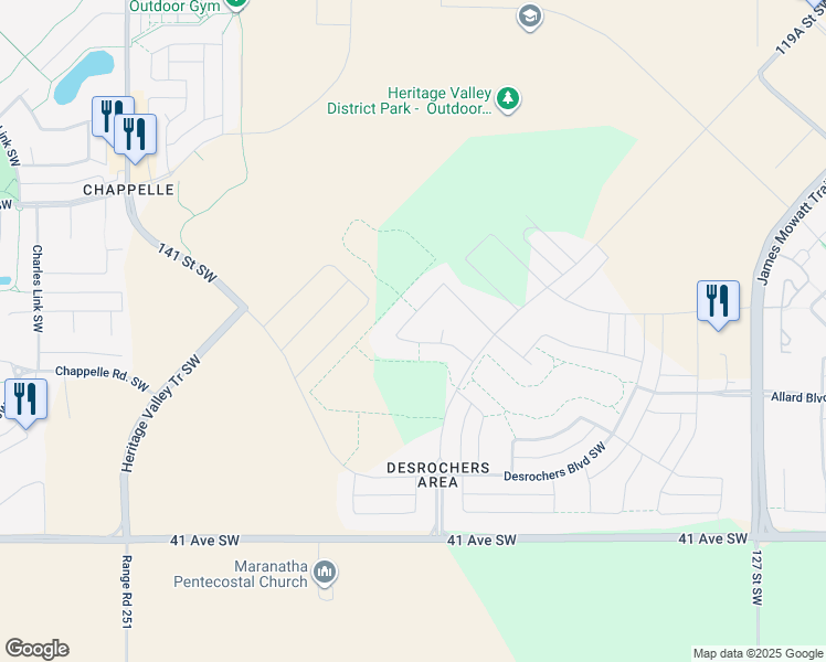 map of restaurants, bars, coffee shops, grocery stores, and more near 2730 Donaghey Crescent Southwest in Edmonton