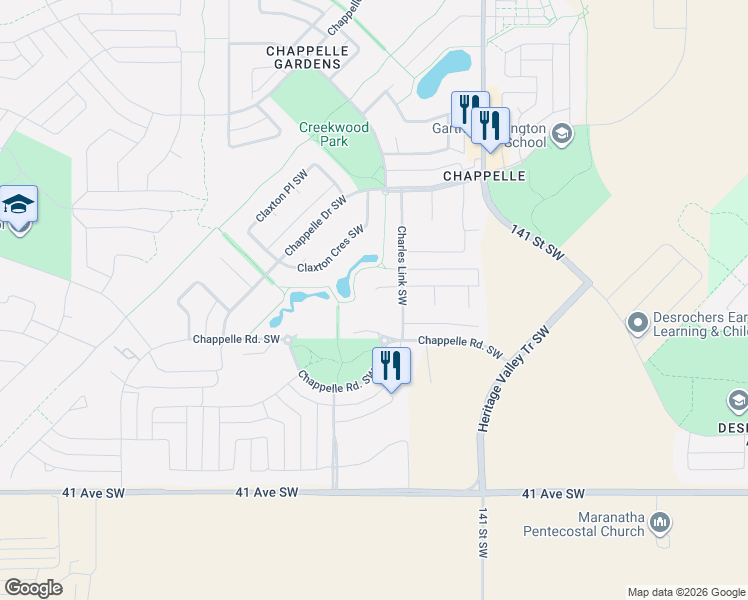 map of restaurants, bars, coffee shops, grocery stores, and more near 4136 Charles Link Southwest in Edmonton