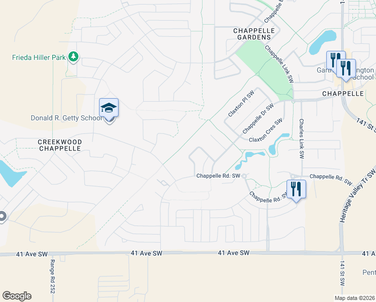 map of restaurants, bars, coffee shops, grocery stores, and more near 3940 Claxton Loop Southwest in Edmonton