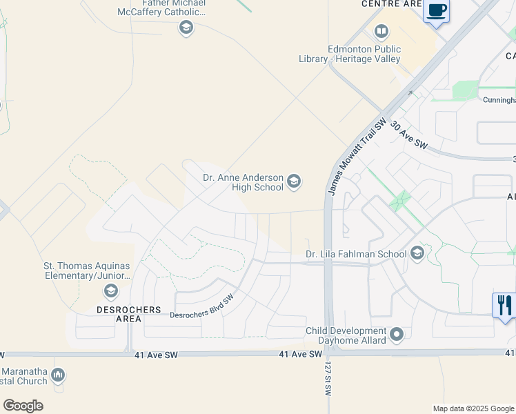 map of restaurants, bars, coffee shops, grocery stores, and more near 11810 35 Avenue Southwest in Edmonton