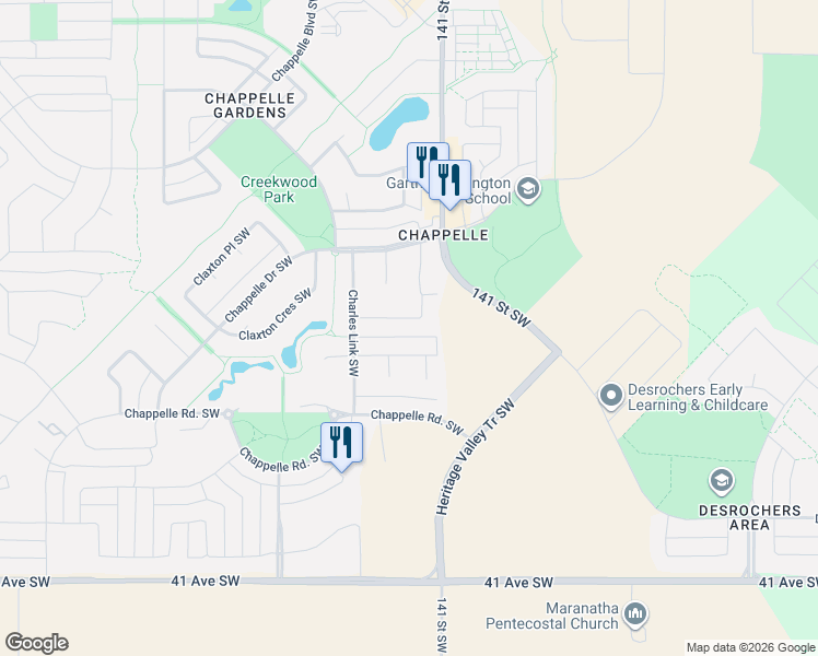 map of restaurants, bars, coffee shops, grocery stores, and more near 4231 Charles Close Southwest in Edmonton