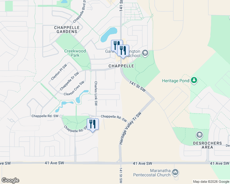 map of restaurants, bars, coffee shops, grocery stores, and more near 4231 Charles Close Southwest in Edmonton
