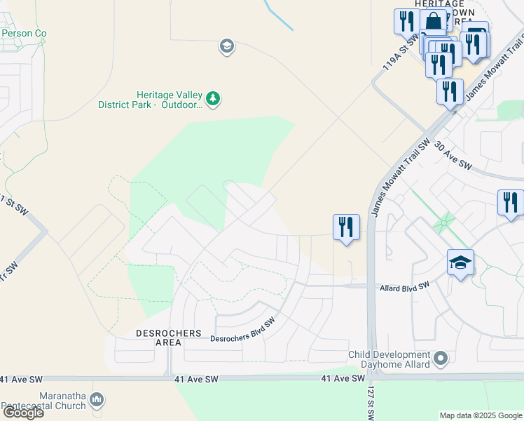 map of restaurants, bars, coffee shops, grocery stores, and more near 3311 119A Street Southwest in Edmonton