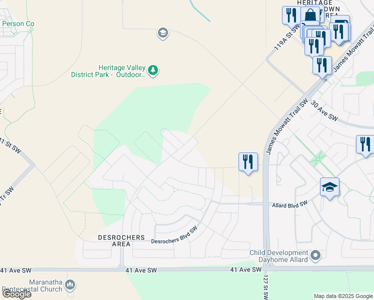 map of restaurants, bars, coffee shops, grocery stores, and more near 3311 119A Street Southwest in Edmonton