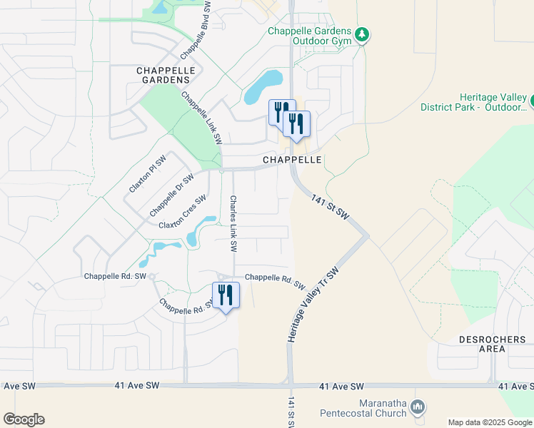 map of restaurants, bars, coffee shops, grocery stores, and more near Charles Close Southwest in Edmonton