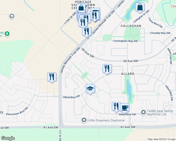 map of restaurants, bars, coffee shops, grocery stores, and more near 4138 Alexander Way Southwest in Edmonton