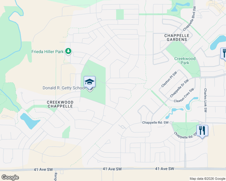 map of restaurants, bars, coffee shops, grocery stores, and more near 8569 Cushing Place Southwest in Edmonton