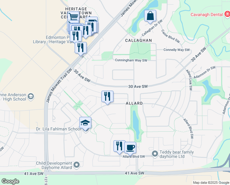 map of restaurants, bars, coffee shops, grocery stores, and more near 3743 Alexander Crescent Southwest in Edmonton