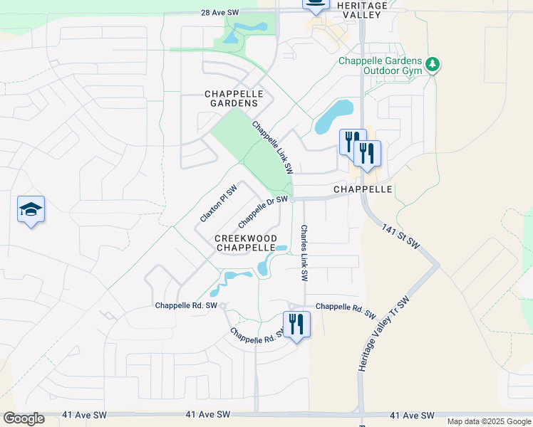 map of restaurants, bars, coffee shops, grocery stores, and more near 505 Chappelle Drive Southwest in Edmonton