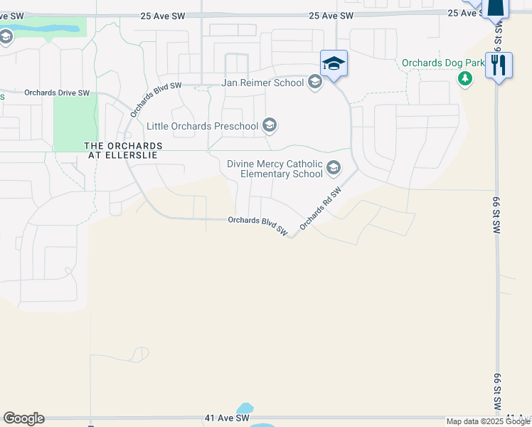 map of restaurants, bars, coffee shops, grocery stores, and more near 3111 91 Street Southwest in Edmonton