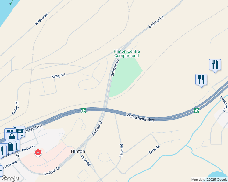 map of restaurants, bars, coffee shops, grocery stores, and more near 1049 Switzer Drive in Hinton