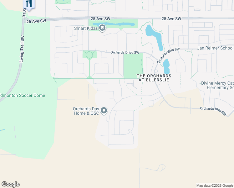 map of restaurants, bars, coffee shops, grocery stores, and more near 3208 91 Street Southwest in Edmonton