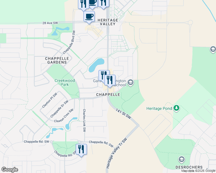 map of restaurants, bars, coffee shops, grocery stores, and more near 903-3257 141 Street Southwest in Edmonton