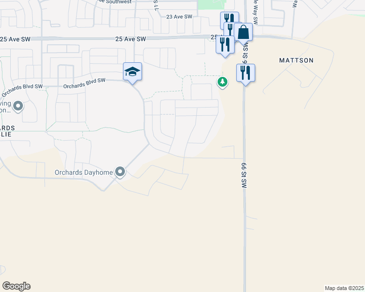map of restaurants, bars, coffee shops, grocery stores, and more near 325 Orchards Boulevard in Edmonton