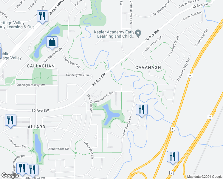 map of restaurants, bars, coffee shops, grocery stores, and more near 1188 Adamson Drive Southwest in Edmonton