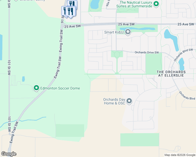map of restaurants, bars, coffee shops, grocery stores, and more near 5235 Crabapple Link Southwest in Edmonton