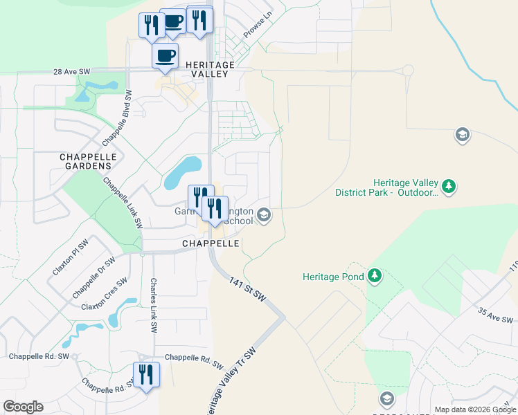 map of restaurants, bars, coffee shops, grocery stores, and more near 356 Chappelle Drive Southwest in Edmonton