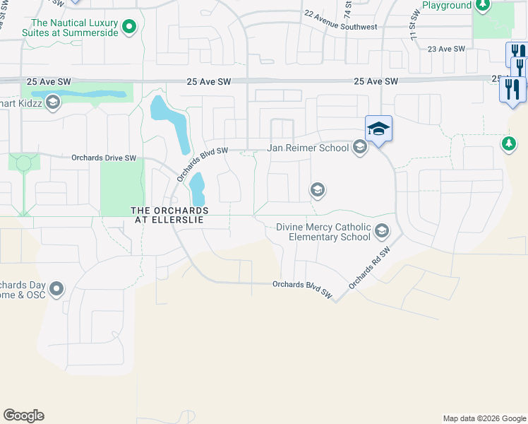 map of restaurants, bars, coffee shops, grocery stores, and more near 2983 Chokecherry Common Southwest in Edmonton