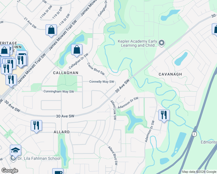 map of restaurants, bars, coffee shops, grocery stores, and more near 1013 Connelly Way Southwest in Edmonton