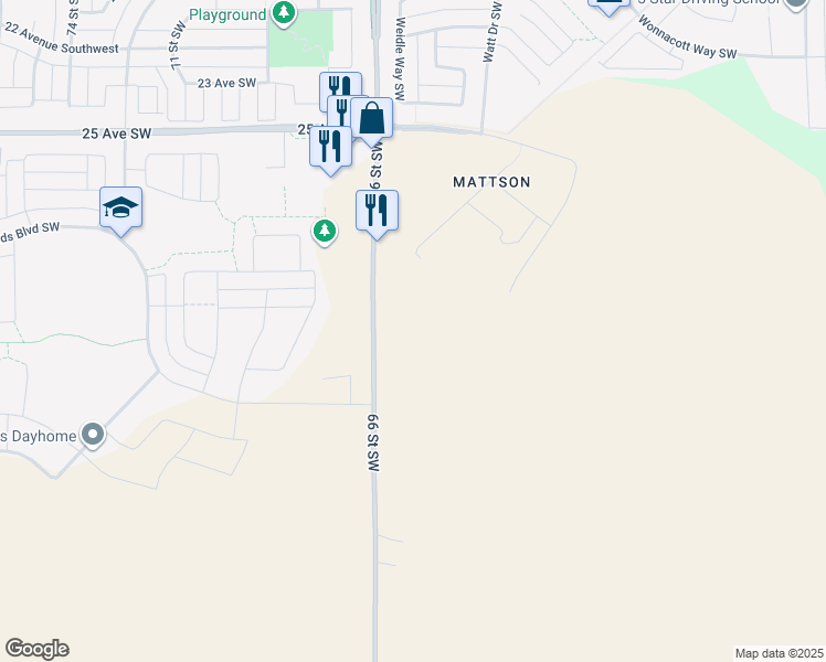 map of restaurants, bars, coffee shops, grocery stores, and more near 2679 66 Street Southwest in Edmonton