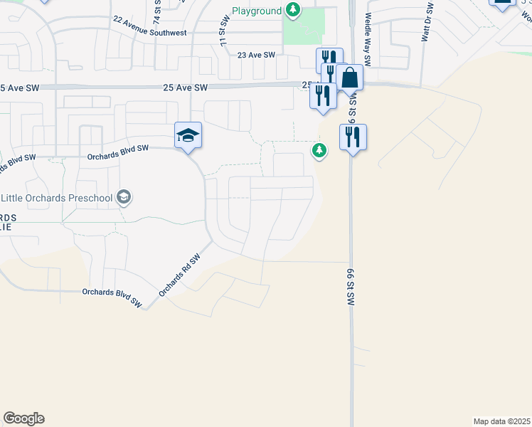 map of restaurants, bars, coffee shops, grocery stores, and more near 325 Orchards Boulevard in Edmonton