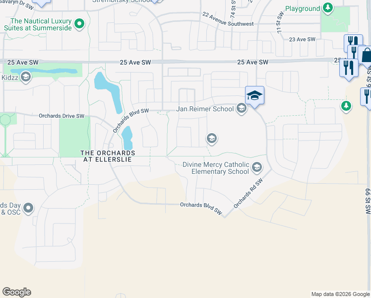 map of restaurants, bars, coffee shops, grocery stores, and more near 2983 Chokecherry Common Southwest in Edmonton