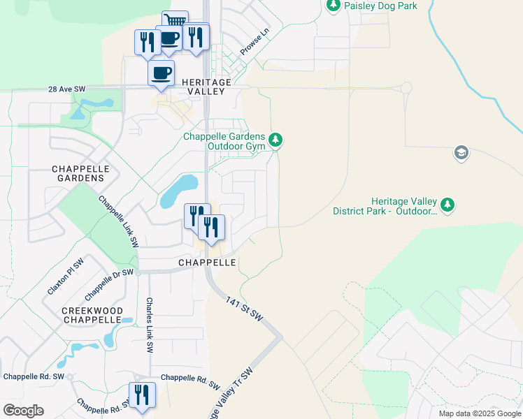 map of restaurants, bars, coffee shops, grocery stores, and more near 3014 Carpenter Landing Southwest in Edmonton