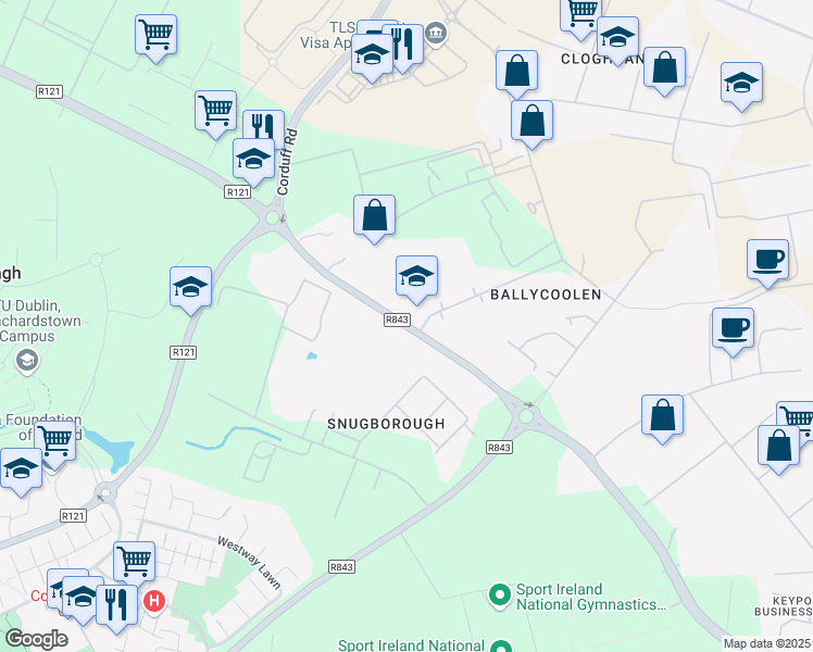 map of restaurants, bars, coffee shops, grocery stores, and more near Ballycoolin Road in Dublin