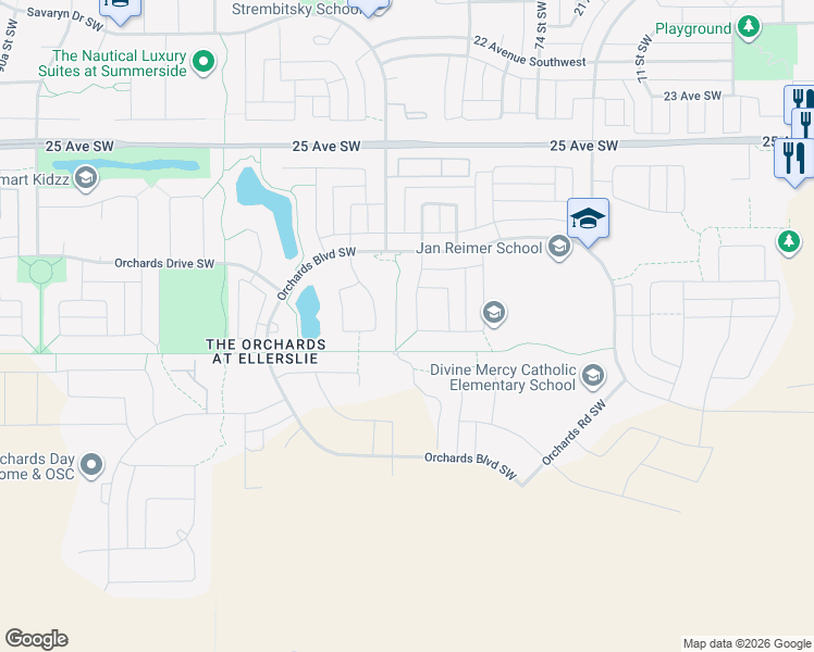 map of restaurants, bars, coffee shops, grocery stores, and more near 3011 Chokecherry Common Southwest in Edmonton