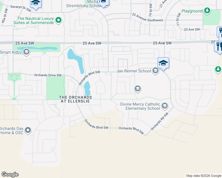 map of restaurants, bars, coffee shops, grocery stores, and more near 3011 Chokecherry Common Southwest in Edmonton