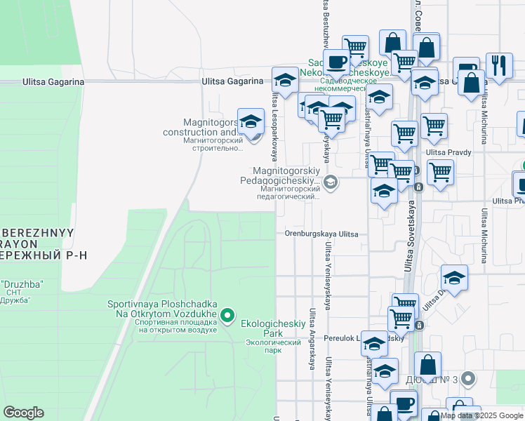 map of restaurants, bars, coffee shops, grocery stores, and more near in Magnitogorsk