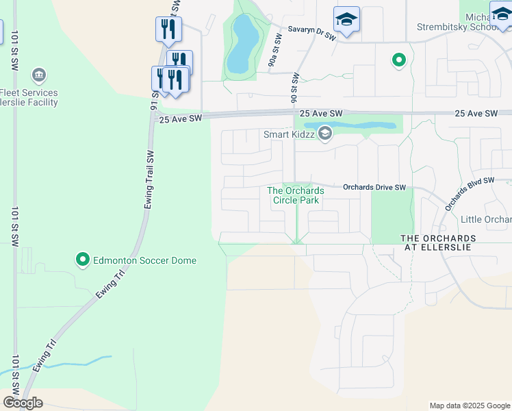 map of restaurants, bars, coffee shops, grocery stores, and more near 5675 Crabapple Way Southwest in Edmonton