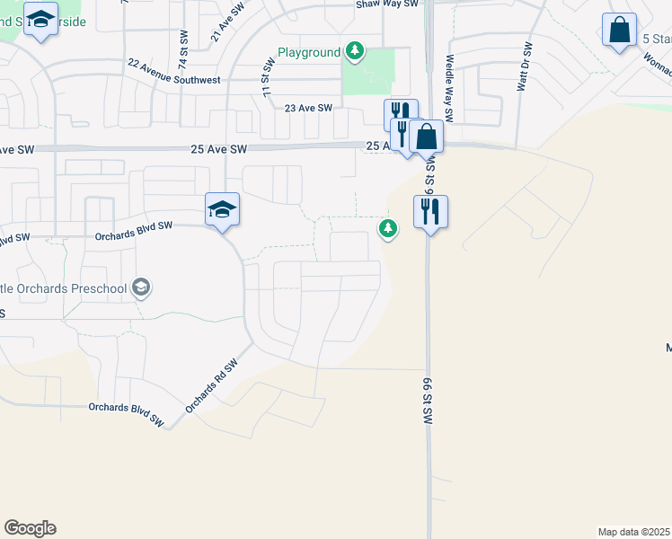 map of restaurants, bars, coffee shops, grocery stores, and more near 1570 Plum Circle Southwest in Edmonton