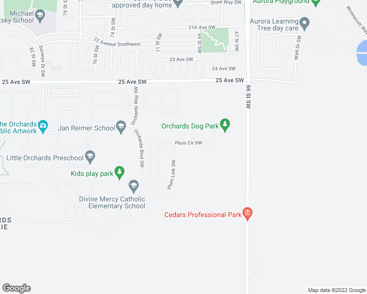 map of restaurants, bars, coffee shops, grocery stores, and more near 1570 Plum Circle Southwest in Edmonton