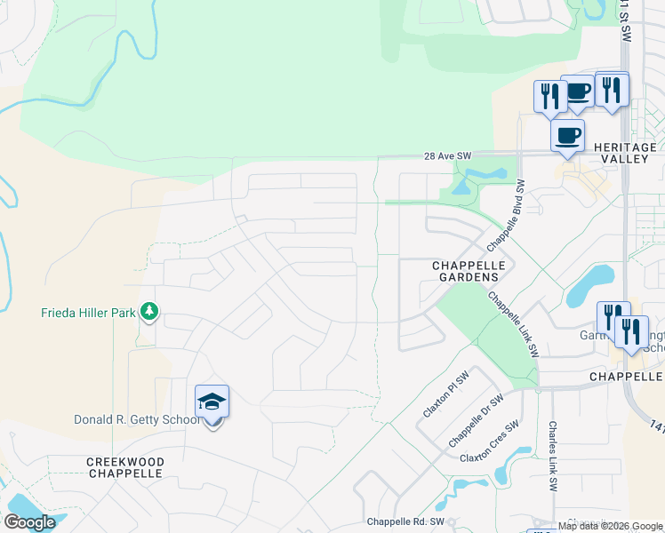map of restaurants, bars, coffee shops, grocery stores, and more near 2578 Coughlan Road Southwest in Edmonton